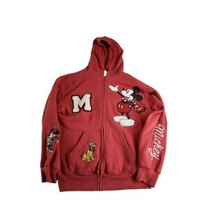 Disney Mickey & Friends Red Full Zip Hoodie XS Mickey Minnie Pluto Graphic